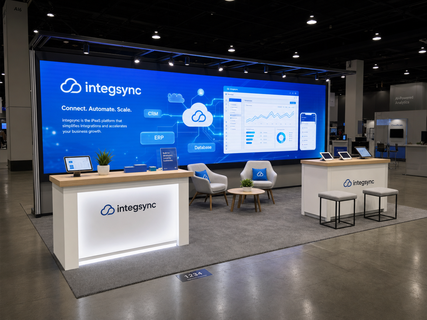LED counter exhibit rental - 10x20 LED Trade Show Exhibit for Finovate in Las Vegas