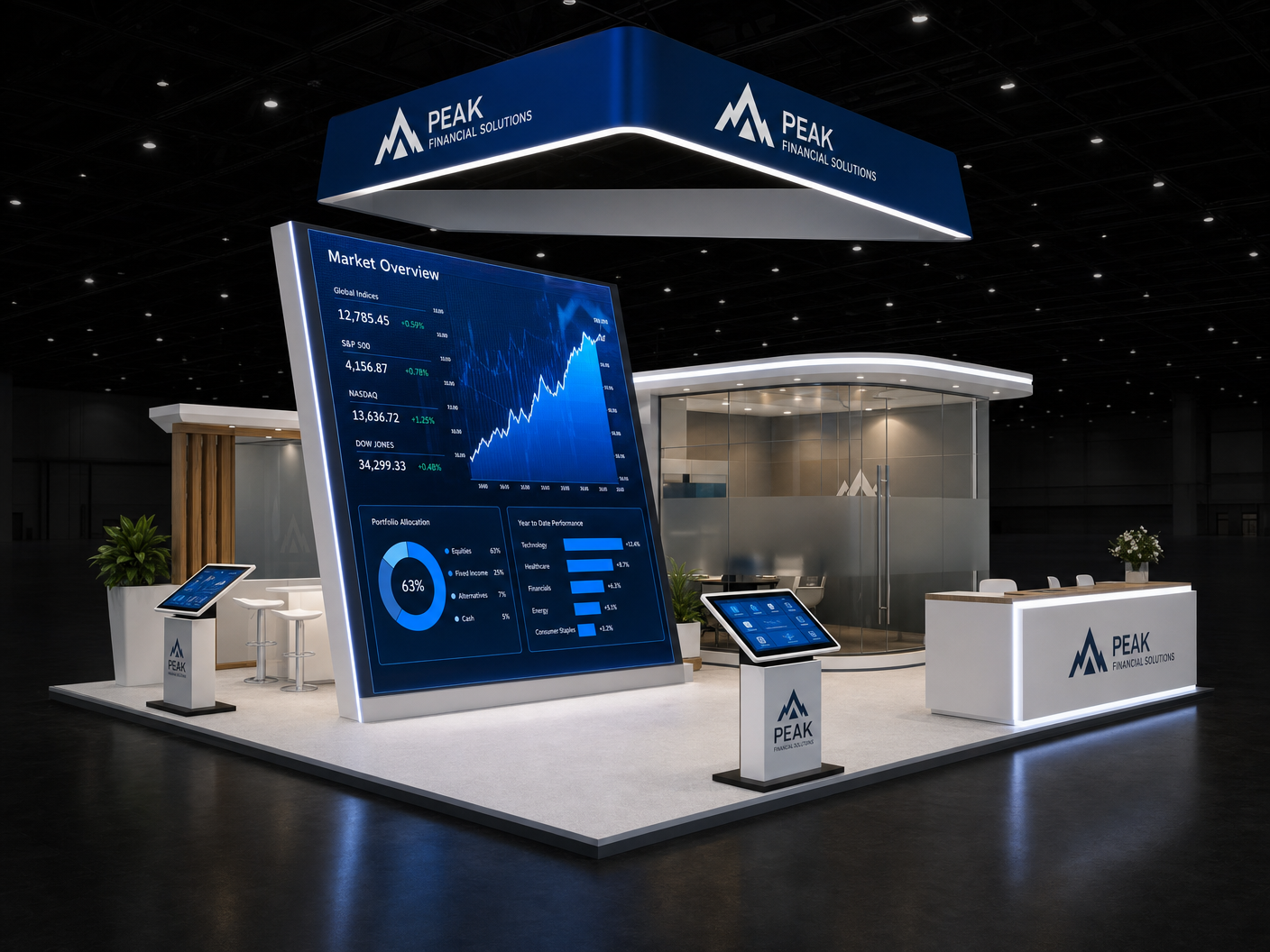 20x20 LED Display Booth for Sibos Fintech Startups - LED trade show exhibit rental