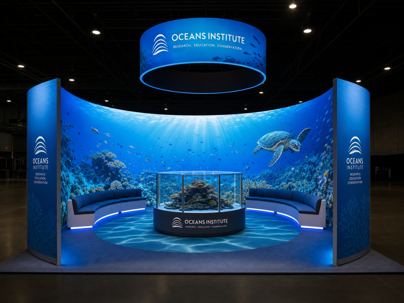 LED edge lighting exhibit rental - FLIBS Interactive LED Booth – 20x20 Marine Industry