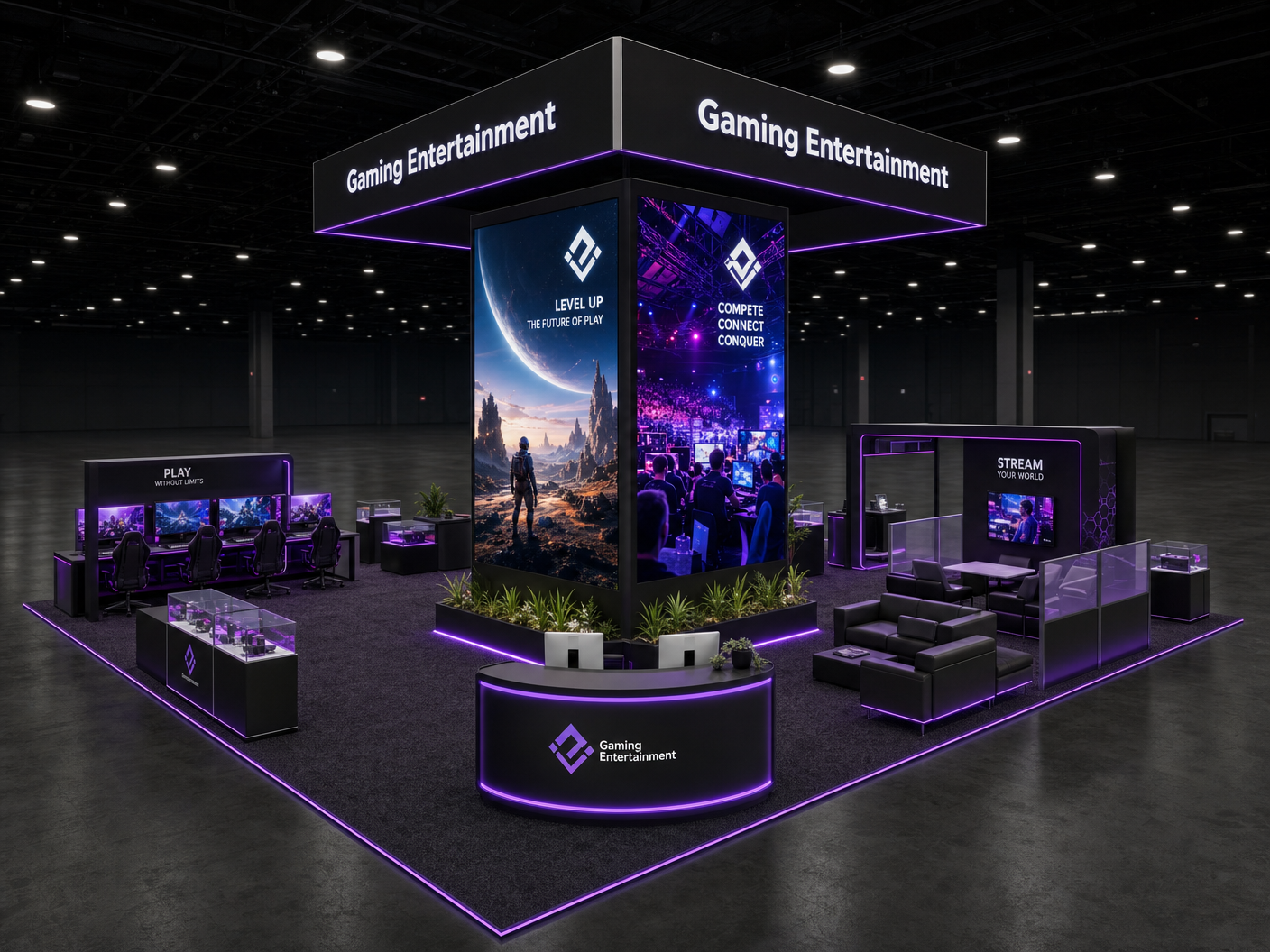 20x40 LED trade show booth rental - LED video wall exhibit for conventions in Orlando and Las Vegas