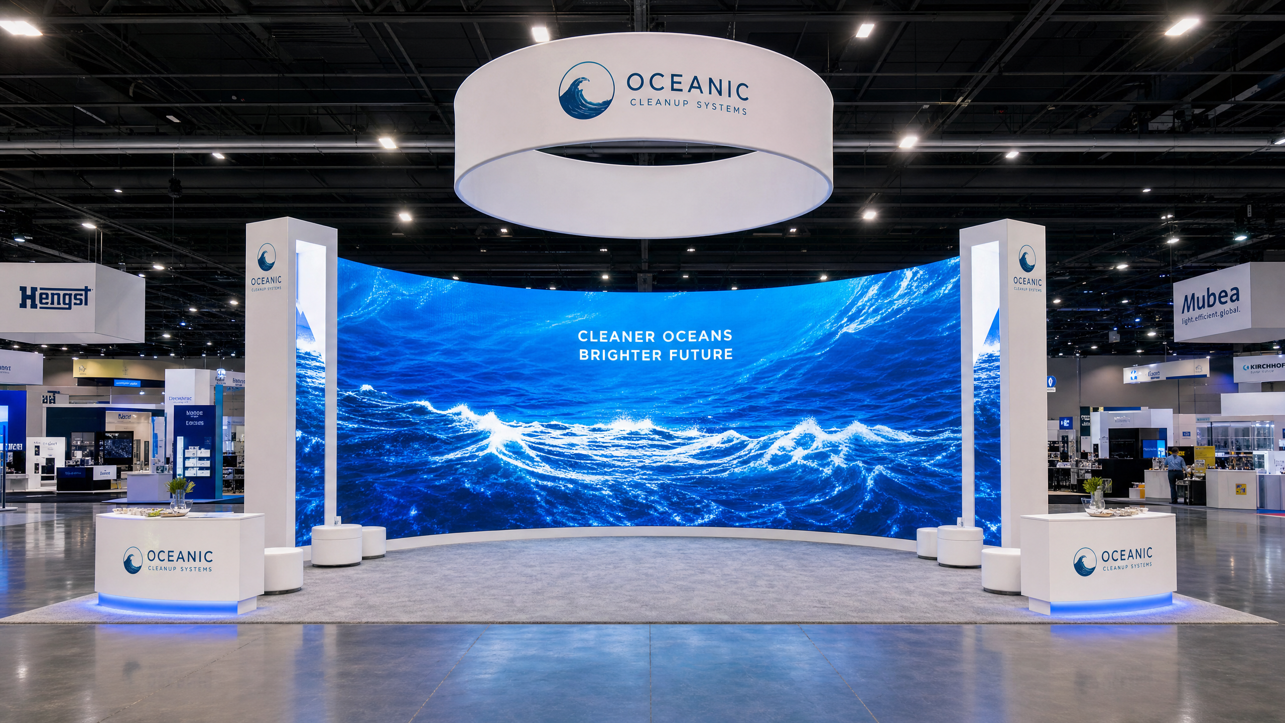 Trade show exhibit with LED elements - WEFTEC LED Wall Exhibit – 20x30 Environmental Tech