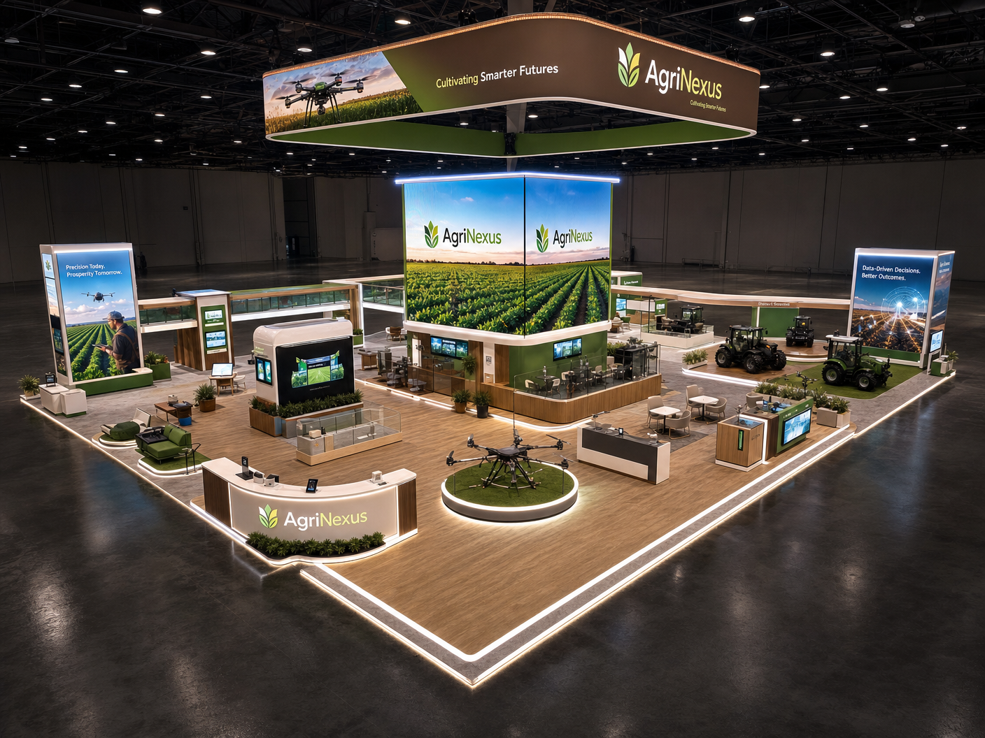 SIMA LED Panel Booth – 50x50 AgTech Brands - 50x50 LED trade show booth rental Orlando Las Vegas
