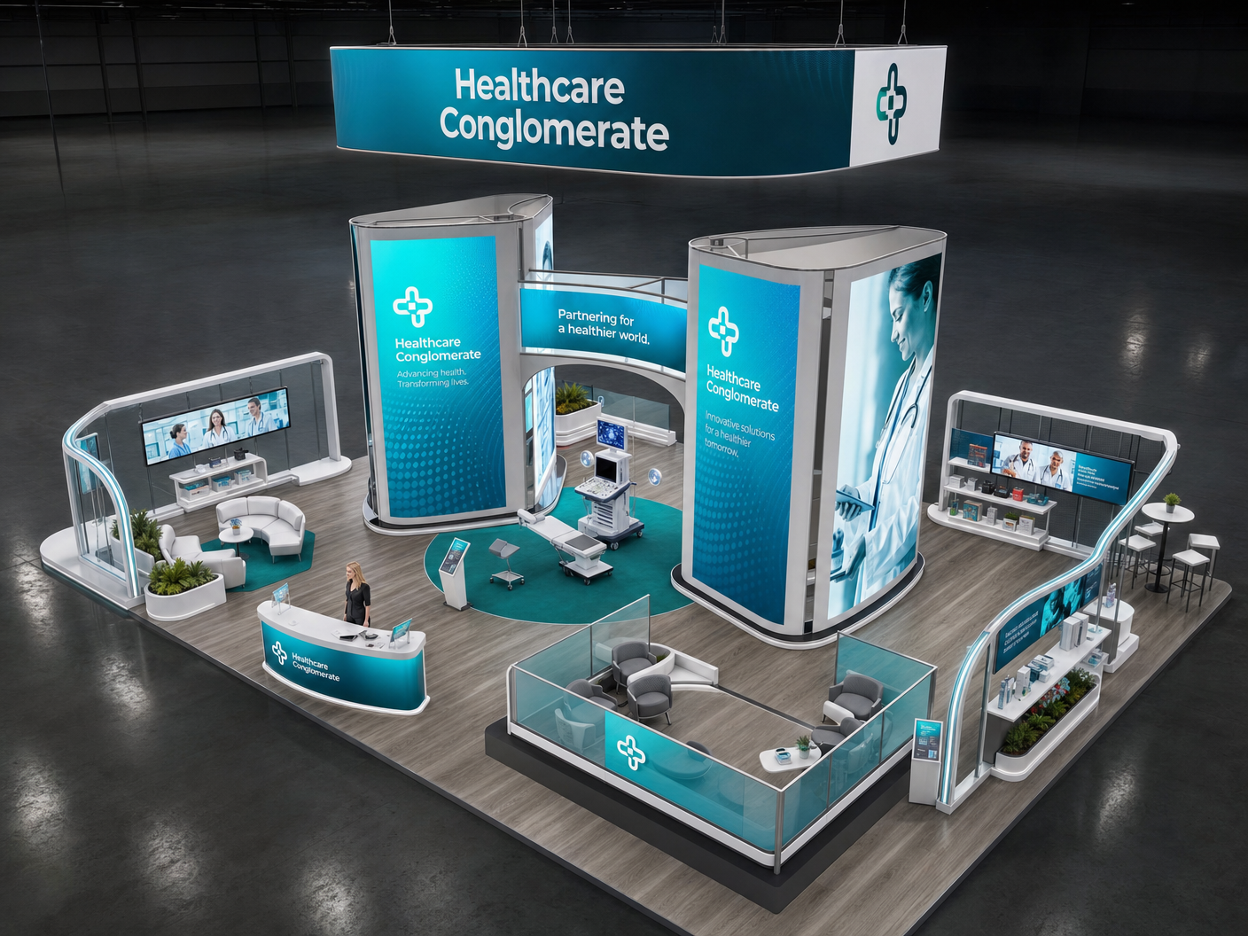 ASCO LED Video Wall Booth – 50x50 Healthcare Innovators - 50x50 LED trade show booth rental Orlando Las Vegas