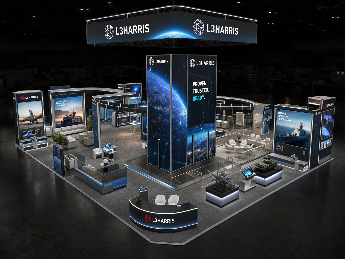 50x50 Dynamic LED Exhibit for I/ITSEC Aerospace Firms - 50x50 LED trade show booth rental Orlando Las Vegas