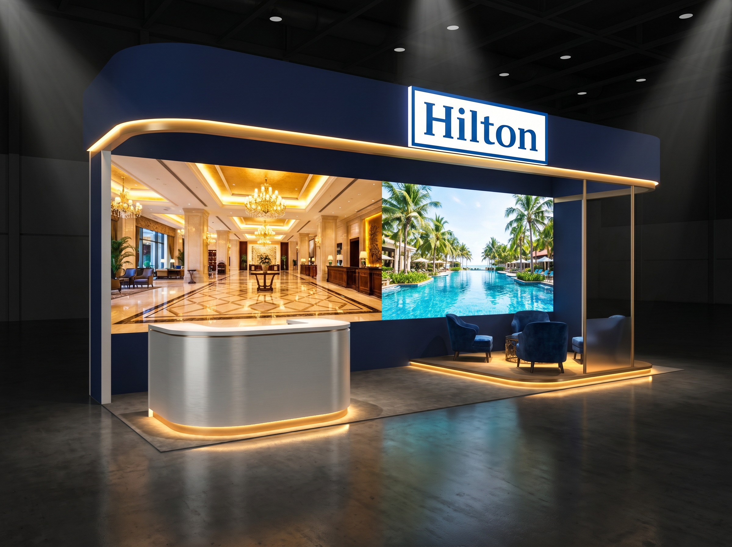 HD Expo 10x20 Immersive LED Booth for Hospitality Brands - LED trade show exhibit rental